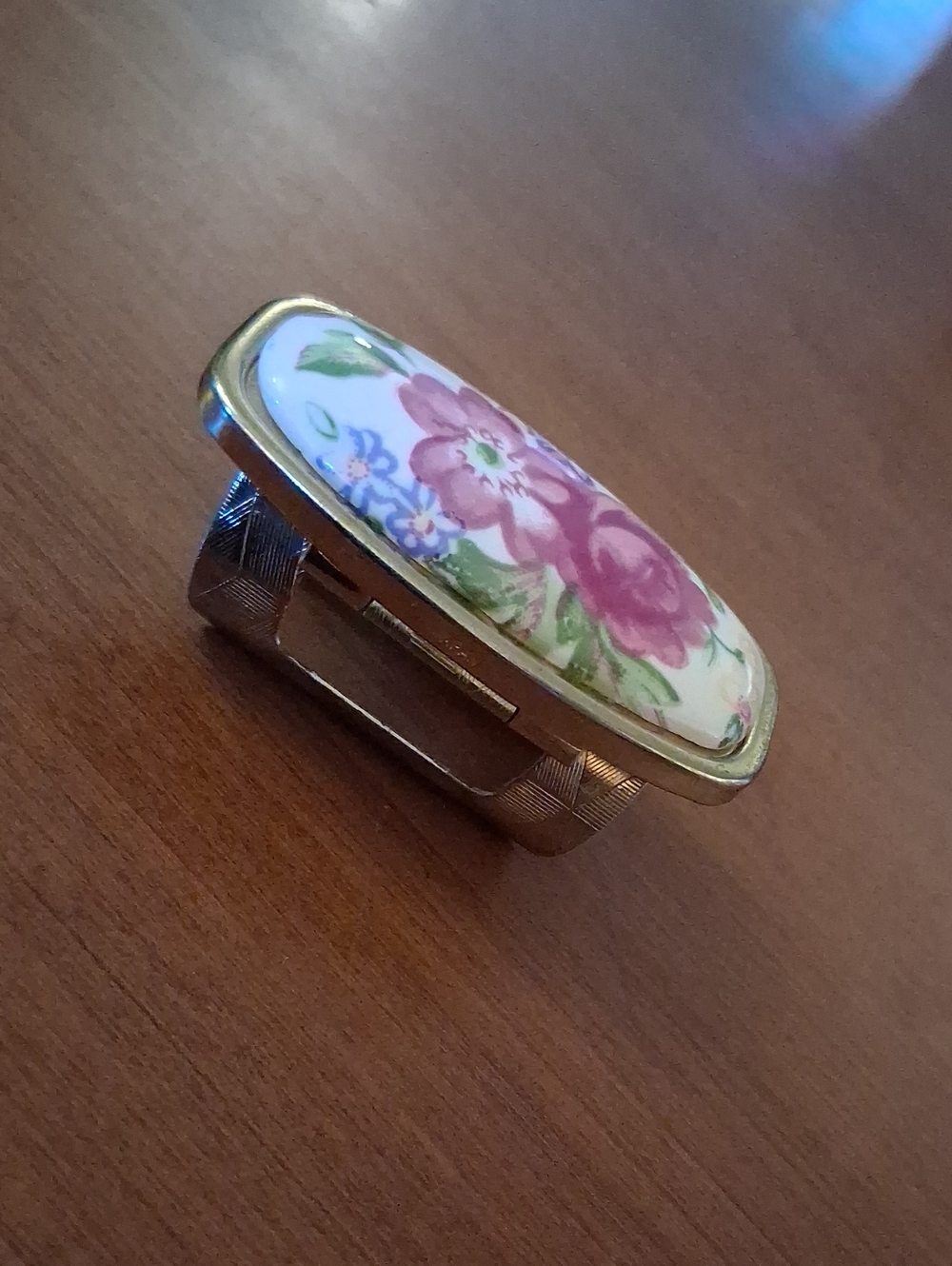 Vintage Japan Compact Mirror Lipstick Holder Case Flower Roses Floral Purple